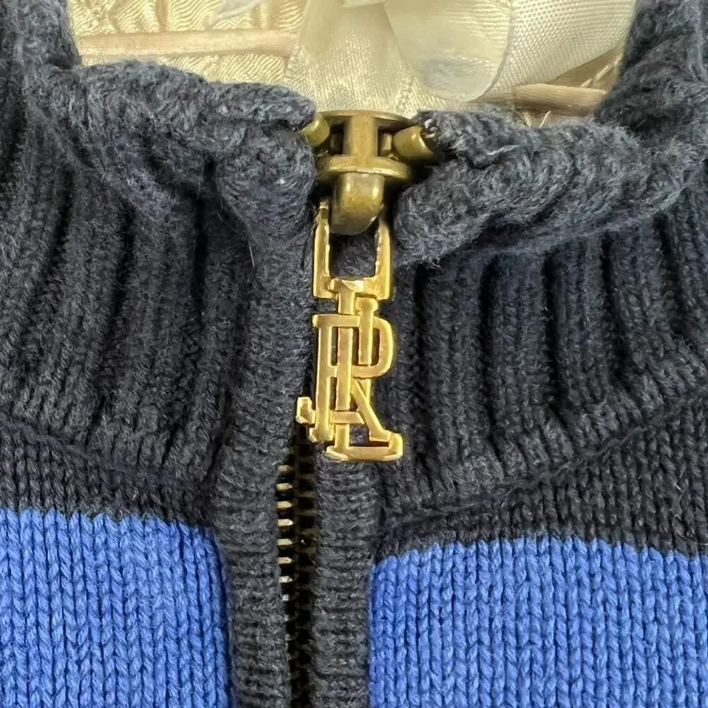 Ralph Lauren Sweater Men's Size S 1/4 Zip Cotton Blue Striped Embroidered Logo